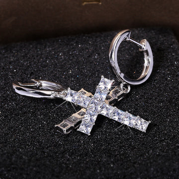 Trendy Women Dainty Gold Plated CZ Stone Diamond Cross Hoop Earrings